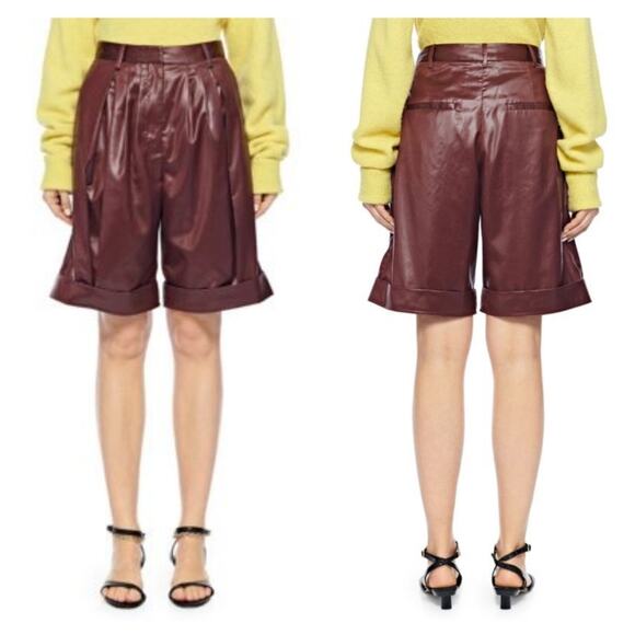 Tibi Liquid Drape Pleated Shorts In Burgundy Brown size 0